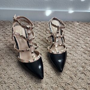Mix No. 6 Black and Cream Studded Women's Heels